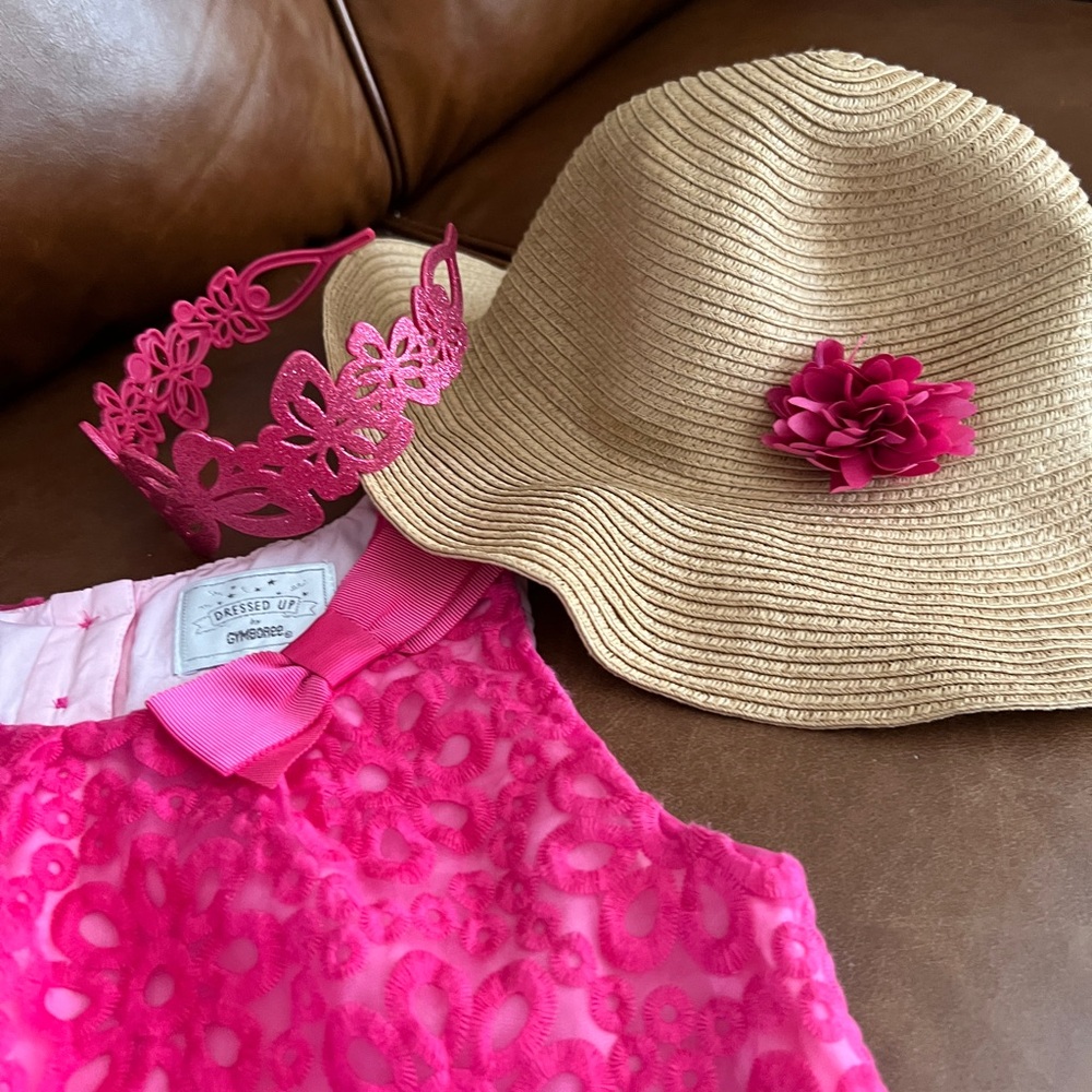 Gymboree hot pink sleeveless dress, hat & headband - girls  sz 10